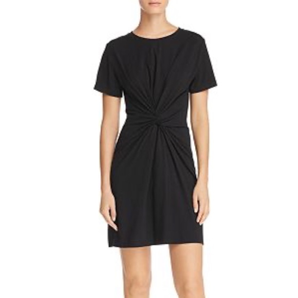 Theory Knotted Tee Mini Dress Black Short Sleeve Twist T-Shirt Dress Size Small